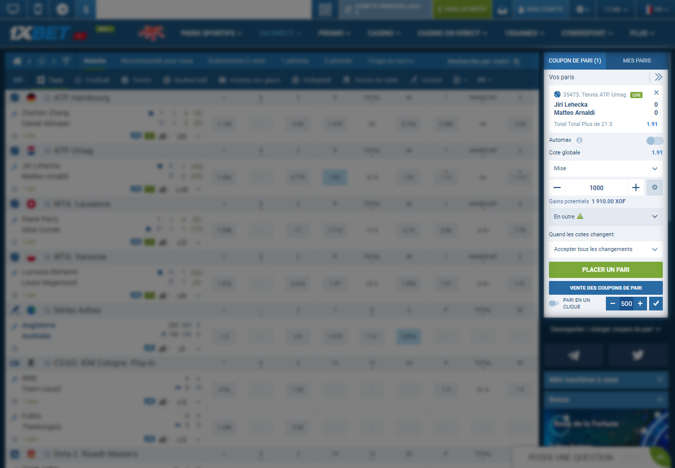 Comment placer un pari en direct sur 1xBet. Screen 4.