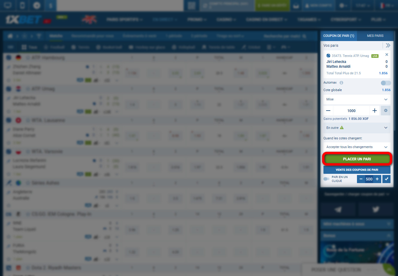 Comment placer un pari en direct sur 1xBet. Screen 5.