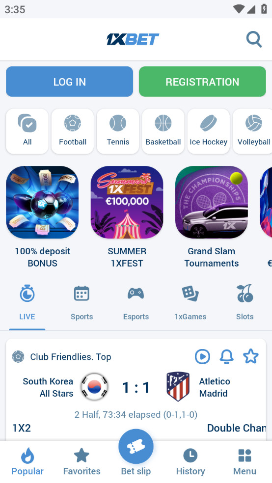 Application mobile du jeu principal du bookmaker 1xbet - screen 1