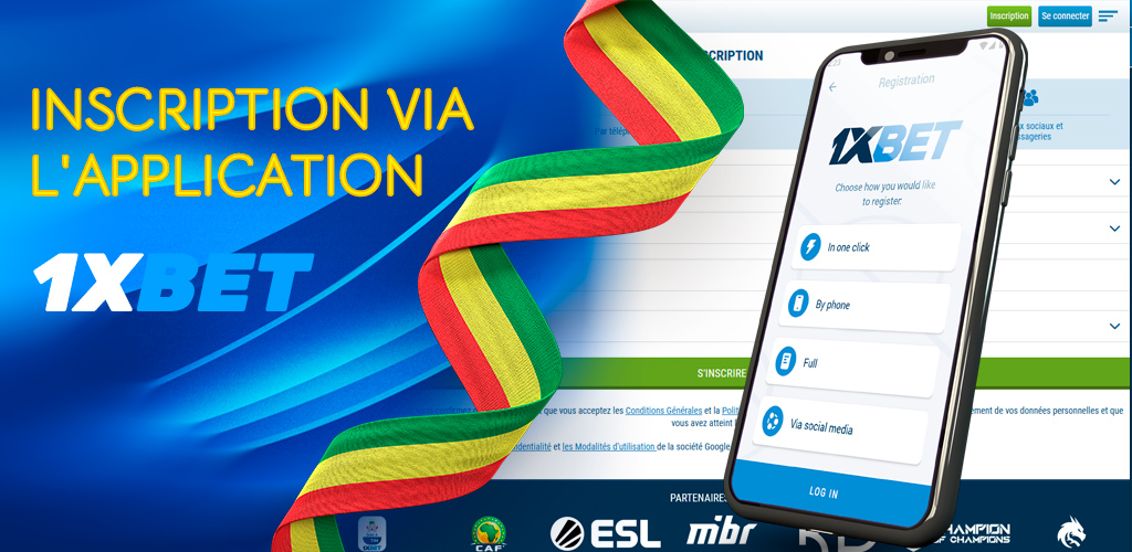 Processus d'inscription via l'application mobile 1XBet