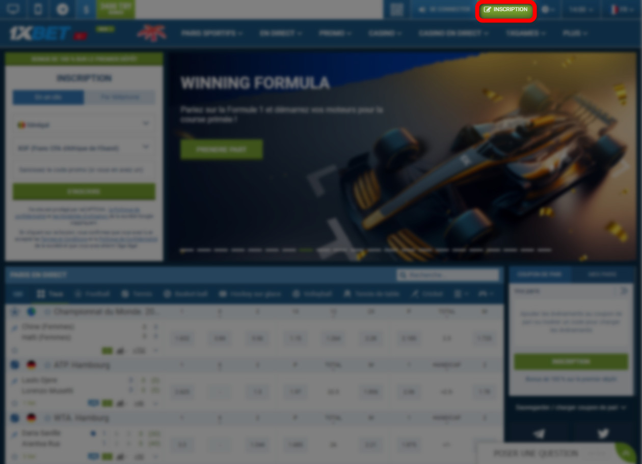 Site 1xbet : début des inscriptions.