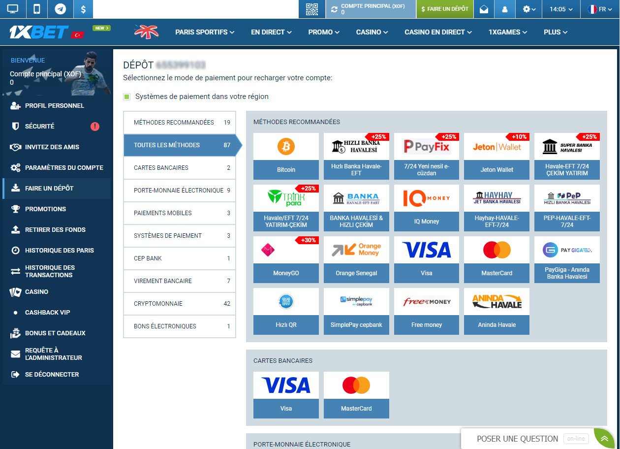 Pour commencer à jouer sur 1xbet, vous devez effectuer un dépôt.